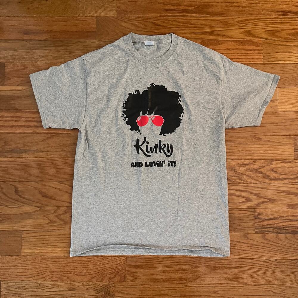 Port & Company Kinky and Lovin It Afro Graphic Tee Gray Womens Large